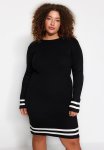 Plus Stripe Sweater Dress - Black