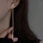 Golden Cross Metal Chain Design Dangle Earrings Retro Simple Style Copper Jewelry Trendy Female Ear Ornaments