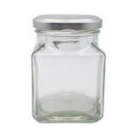 260ML Clear Square Glass Jar With Silver Metal Lid 63MM