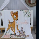 Fleece Blanket Pink Flowers Green Leaves Bambi Set