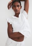 Flutter-sleeved Muslin Blouse - White