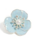 Silver Blue Enamel Flower Pearl Brooch