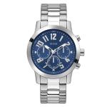 Guess Men's Silver Tone Analog Watch With Deep Blue Dial