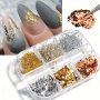 3D Holographic Nail Foil Flakes Glitter Acrylic Nails Flakes With Laser Design 6 Grids Metallic Nail Glitter For Nail Art Design