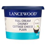 Lancewood Plain Full Fat Cream Chunky Cottage Cheese 250G