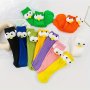 1 Pair Girl' Cartoon Eye Doll Knitted Socks Cotton Blend Comfy Breathable Soft Crew Socks For Outdoor Wearing