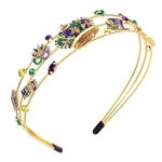 Vokone Mardi Gras Headband For Women Glitter Mask Crown Fleur De Lis Headband Multi Layer Crystal Hairbandfat Tuesdaycarnival Ha