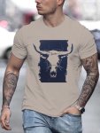 Rugged Western Bull Skull Men's T-Shirt Print Tee Shirt Tees For Men Casual Short Sleeve T-Shirt For Summer