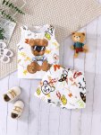 Toddler Boys 2-PIECE Outfit Set Cute Cartoon Hip-hop Teddy Bear Letters Summer Sleeveless Round Neck T-Shirt And Shorts Combo Ca