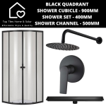 Black Quadrant Shower Cubicle With Channel + Shower Set - 400MM