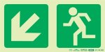 Photoluminescent 190MM Safety Sign -E14-DIAGONAL Arrow Down And Left +running Man