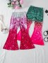 2pcs (Fake Sequins) Girls Gradient Color Glitter Print Trendy Bell-bottom Pants