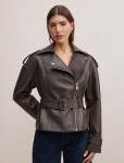 Brooklyn Pu Belted Biker Jacket - 18 Chocolate