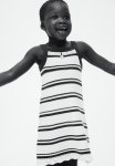 Crochet-look Dress - White Black Striped
