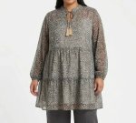 Ladies Printed Tiered Tassle Elast Cuff Top - 60 Blk wht