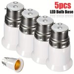 5PCS LED Bulb Adapter Converters - B22 To E27 Socket Holders For Standard Light Bulbs Hardwired 85V-265V