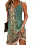 Floral Print Sleeveless Dress Casual Notched Neck Midi Dress Women's Clothing