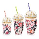 Ajltpa Iced Coffee Sleeve Insulator Sleeves For Cold Drinks Beverages 3 Pack Reusable Neoprene Cup Sleeve With Handle For 16-32O