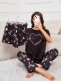 Heart & Letter Print Pajama Set Casual Short Sleeve Round Neck Top & Pants & Shorts Women's Sleepwear