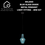 Milano Blue Glass Shade Metal Pendant Light Fitting - 40W E27 Small