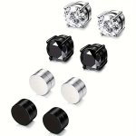 4 Pairs 6MM Stainless Steel Magnetic Stud Earrings For Men Clip-on Style Earrings Without Piercing