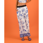 Satin Pants - Blue & White Italian Print With Border - S