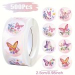 500PCS Pink Butterfly Circular Stickers - Gift Wrap Tags Floral & Butterfly Themed Seal Labels Adhesive Paper Decals For Party F