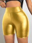 Faux Leather Solid Color Skinny Shorts Elegant High Waist Shorts For Spring & Summer Women's Clothing