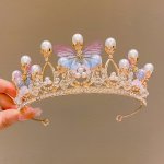 1PC Elegant Rhinestone Princess Crown Queen Faux Pearls Tiara Birthday Party Headwear Women Bridal Wedding Hair Jewelry Accessor