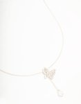Silver Diamante Butterfly & Pearl Y-necklace