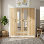 Multi Variant 4 Door Wardrobe With Mirrors And Drawers - Floral White 2