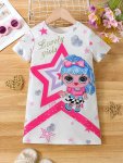 Sweet Princess & Heart Graphic Short Sleeve Dress For Girls Summer Gift