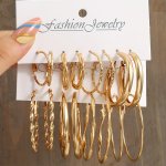 8 Pairs Golden Hoop Earrings With Twisted Pattern Elegant Simple Style Alloy Jewelry Trendy Female Gift Daily Casual