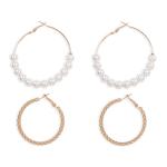 Goldair Gold Pearl Twisted Hoop Earrings Set