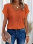 Lace Splicing Crew Neck T-shirt Casual Short Sleeve Top For Spring & Summer Women's Clothing