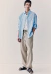 Relaxed Fit Linen-blend Shirt - Light Blue