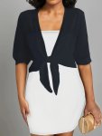 Solid Color Tied Front Crop Blouse Elegant Half Sleeve Semi-sheer Blouse Women's Clothing