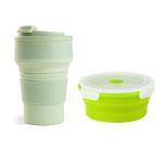 Collapsible Silicone Water Bottle & Collapsible Silicone Lunch Box - 500ML.