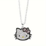 1PC Cute Hello Cat Crystal Rhinestone Pendant Necklace Cartoon Metal Jewelry Vacation Style Accessory