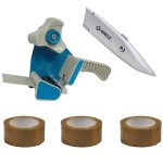 - Tape Dispenser With 50M Buff Tape X3 And Utility Knife