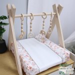 Changing Mat Cover Soft Boho Flower Green Stripe