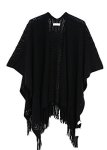 Knit Shawl Wrap For Women - Soul Young Ladies Fringe Knitted Poncho Blanket Cardigan Cape One Size Black