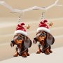 Charming Dachshund Dog With Christmas Hat Acrylic Earrings - Perfect For Holidays Birthdays & Special Occasions