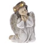 Cream Gold Polyresin Illuminated Sitting Angel 16X14X20CM
