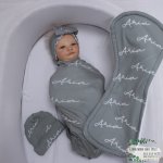 Wrap Set Swaddle Set Dark Grey With Name In White