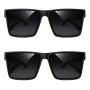 2 Pack - Fashionable Oversized Square Sunglasses - Black