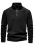 Autumn & Winter Men's Fleece Henley Shirt Stand Collar Half Zip Long Sleeve Pullover Top Male's Classic Fashion