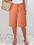 Plus Size Solid Fake Drawstring Deck Pants Casual Elastic Waist Pants For Spring & Summer Women's Plus Size Clothing