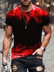 3D Red Fire Pattern Print Men's Graphic Design Crew Neck Novel T-Shirt Casual Comfy Tees Tshirts For Summer Men's Clothing Tops