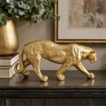 Animal Figurine Gold Leopard Walking - Large